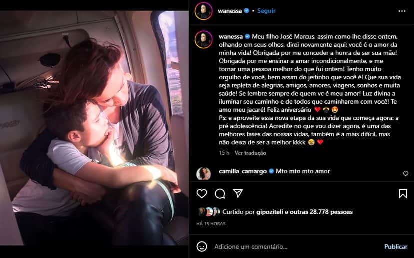 Wanessa Camargo se declara ao filho - Foto: Reprodução Wanessa Camargo se declara ao filho - Foto: Reprodução