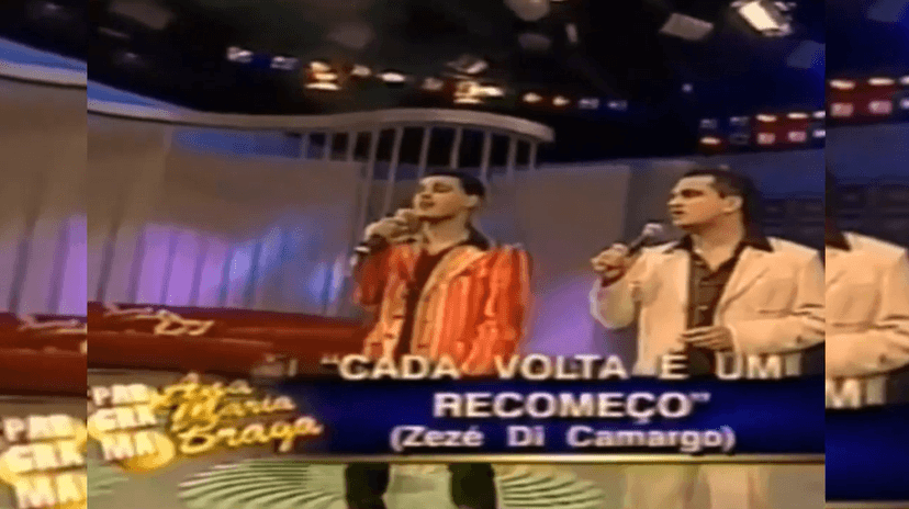 Zezé di Camargo e Luciano cantando a música "Cada Volta é um Recomeço" no programa Ana Maria Braga em 1997 (Foto Reprodução/Youtube) Zezé di Camargo e Luciano cantando a música "Cada Volta é um Recomeço" no programa Ana Maria Braga em 1997 (Foto Reprodução/Youtube)