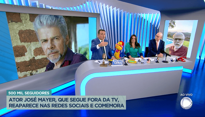 Bancada de "A Hora da Venenosa" mostrando o caso de José Mayer que comemorou a quantidade de seguidores em seu perfil pessoal (Foto Reprodução/R7) Bancada de "A Hora da Venenosa" mostrando o caso de José Mayer que comemorou a quantidade de seguidores em seu perfil pessoal (Foto Reprodução/R7)