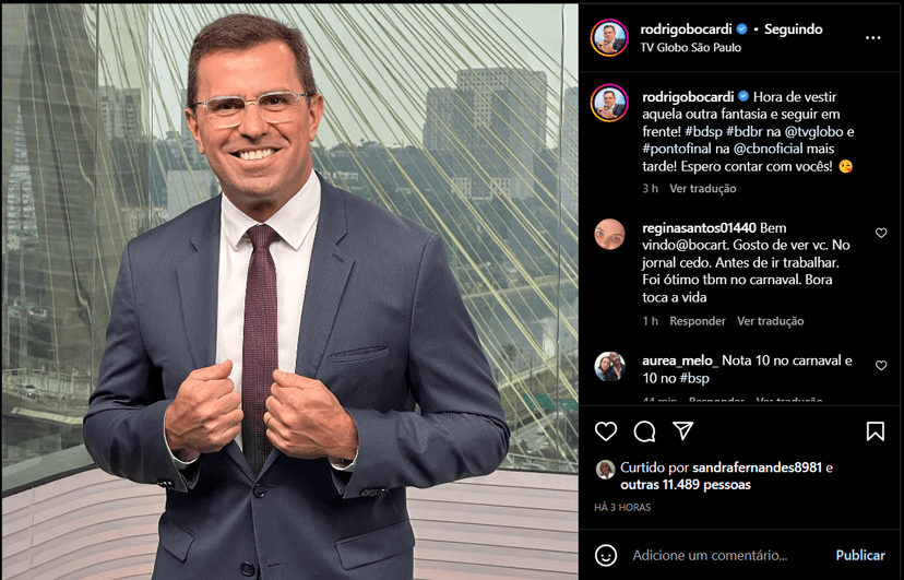 Publicação de Rodrigo Bocardi no "Instagram" demonstrando sua retomada (Foto Reprodução/Instagram) Publicação de Rodrigo Bocardi no "Instagram" demonstrando sua retomada (Foto Reprodução/Instagram)