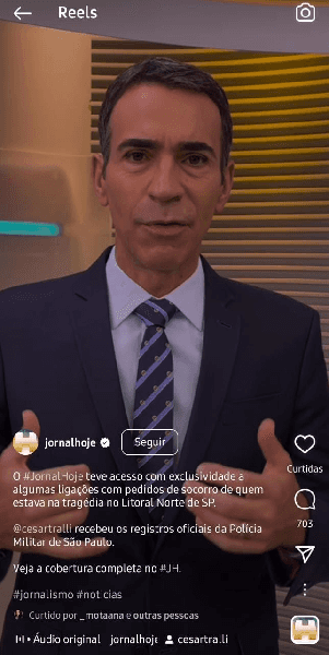Publicação do 'Jornal Hoje' com César Tralli (Foto: Reprodução/ Instagram) Publicação do 'Jornal Hoje' com César Tralli (Foto: Reprodução/ Instagram)