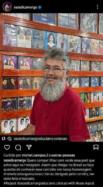 Publicação de Zezé (Foto: Reprodução/ Instagram) Publicação de Zezé (Foto: Reprodução/ Instagram)