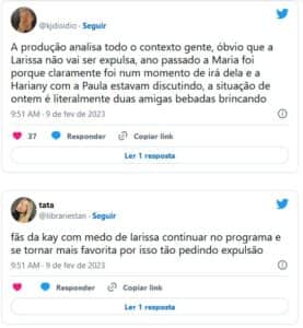 Exigência de expulsão no BBB23: Larissa dá tapa em Bruna e web exige providências imediatas (Foto: Reprodução / Twitter) Exigência de expulsão no BBB23: Larissa dá tapa em Bruna e web exige providências imediatas (Foto: Reprodução / Twitter)