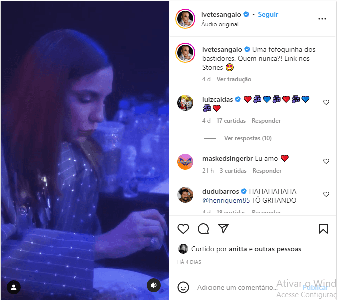 Ivete Sangalo surgiu comando prato de macarronada nos bastidores do 'The Masked Singer' na Globo (Foto: instagram)
