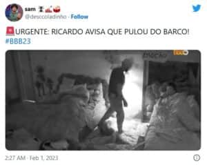 BBB23 - Acusado de traíra, Ricardo se irrita e ameaça deixar o grupo (Foto: Reprodução / Twitter) BBB23 - Acusado de traíra, Ricardo se irrita e ameaça deixar o grupo (Foto: Reprodução / Twitter)