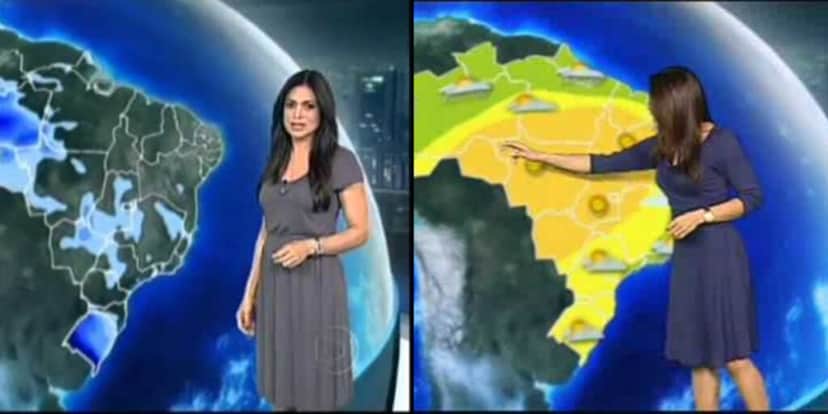 Rosana Jatobá na época que apresentava a previsão do tempo no Jornal Nacional (Foto: Reprodução/Montagem/TV Foco/Globo) Rosana Jatobá na época que apresentava a previsão do tempo no Jornal Nacional (Foto: Reprodução/Montagem/TV Foco/Globo)
