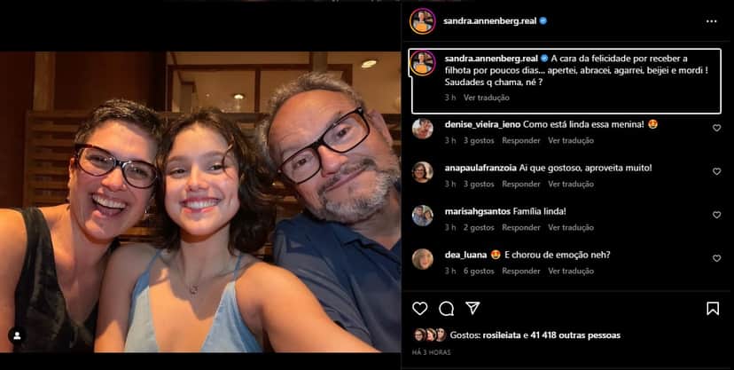 Sandra Annenberg surge em momento raro com a filha - Foto: Reprodução/Instagram Sandra Annenberg surge em momento raro com a filha - Foto: Reprodução/Instagram