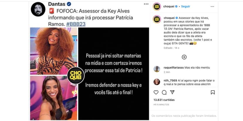 Assessoria de Key Alves promete processar Patrícia Ramos (Foto: Reprodução / Instagram)