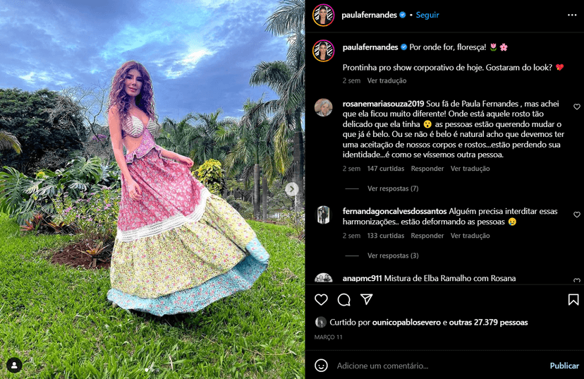 Em outra ocasião Paula Fernandes chegou a ser criticada pelo uso excessivo de edição em suas fotos (Foto Reprodução/Instagram)) Em outra ocasião Paula Fernandes chegou a ser criticada pelo uso excessivo de edição em suas fotos (Foto Reprodução/Instagram))