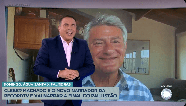Gottino convoca Cléber Machado, ao vivo, durante o "Balanço Geral" na Record (Foto Reprodução/PlayPlus) Gottino convoca Cléber Machado, ao vivo, durante o "Balanço Geral" na Record (Foto Reprodução/PlayPlus)