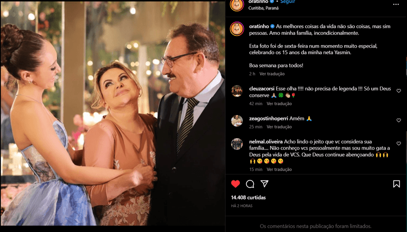 Clique raro compartilhado por Ratinho por meio das suas redes sociais (Foto Reprodução/Instagram) Clique raro compartilhado por Ratinho por meio das suas redes sociais (Foto Reprodução/Instagram)