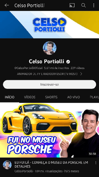 Canal de Celso Portiolli no YouTube (Foto: Reprodução/ YouTube) Canal de Celso Portiolli no YouTube (Foto: Reprodução/ YouTube)