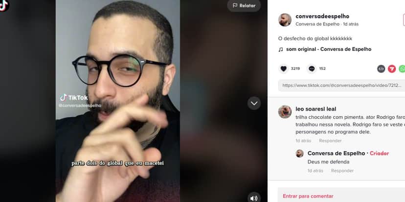 Europpa, dono do perfil Conversa de Espelho, fala sobre relação com ator da Globo (Foto: Reprodução / TikTok) Europpa, dono do perfil Conversa de Espelho, fala sobre relação com ator da Globo (Foto: Reprodução / TikTok)