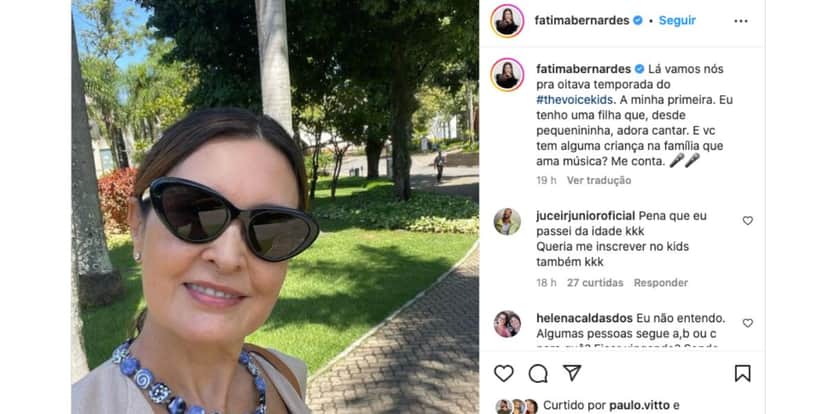 Fátima Bernardes revela que filha, Bia Bonemer, sempre gostou de cantar (Foto: Reprodução / Instagram) Fátima Bernardes revela que filha, Bia Bonemer, sempre gostou de cantar (Foto: Reprodução / Instagram)