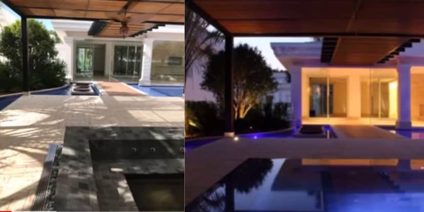 Jogos de luzes na piscina, quando está de noite (Reprodução: Youtube) Jogos de luzes na piscina, quando está de noite (Reprodução: Youtube)
