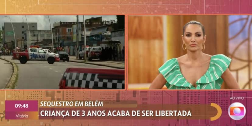 Patrícia Poeta interrompe intervalo para atualizar notícia grave sobre sequestro em Belém (Foto: Reprodução / Encontro da Globo) Patrícia Poeta interrompe intervalo para atualizar notícia grave sobre sequestro em Belém (Foto: Reprodução / Encontro da Globo)