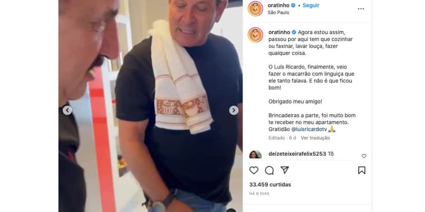 Ratinho recebe visita de Luís Ricardo, que faz macarrão, e fala sobre exigência de comida (Foto: Reprodução / Instagram) Ratinho recebe visita de Luís Ricardo, que faz macarrão, e fala sobre exigência de comida (Foto: Reprodução / Instagram)