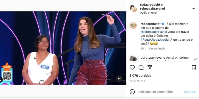 Rebeca Abravanel tira o sapato nos estúdios do SBT e arremessa para celebrar vitória de vendedora da Jequeti (Foto: Reprodução / Instagram) Rebeca Abravanel tira o sapato nos estúdios do SBT e arremessa para celebrar vitória de vendedora da Jequeti (Foto: Reprodução / Instagram)