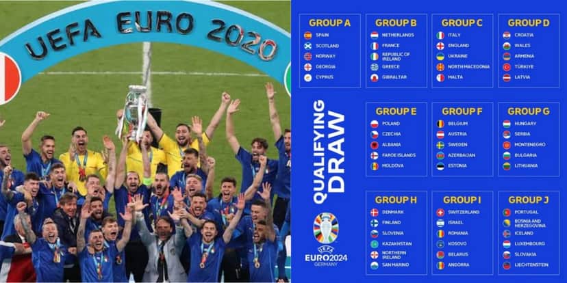 A Itália foi a campeã da última edição, e os grupos do próximo campeonato (Reprodução: Montagem TV Foco) A Itália foi a campeã da última edição, e os grupos do próximo campeonato (Reprodução: Montagem TV Foco)