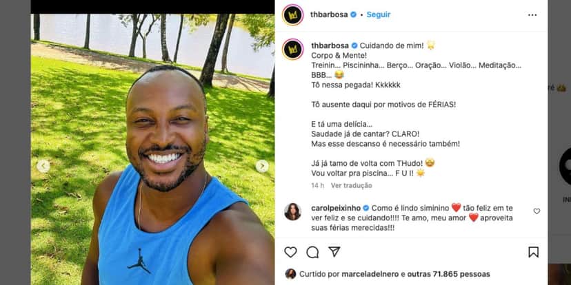 Thiaguinho está fora dos palcos devido as suas férias (Foto: Reprodução / Instagram) Thiaguinho está fora dos palcos devido as suas férias (Foto: Reprodução / Instagram)