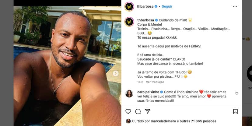 Thiaguinho está fora dos palcos devido as suas férias (Foto: Reprodução / Instagram) Thiaguinho está fora dos palcos devido as suas férias (Foto: Reprodução / Instagram)