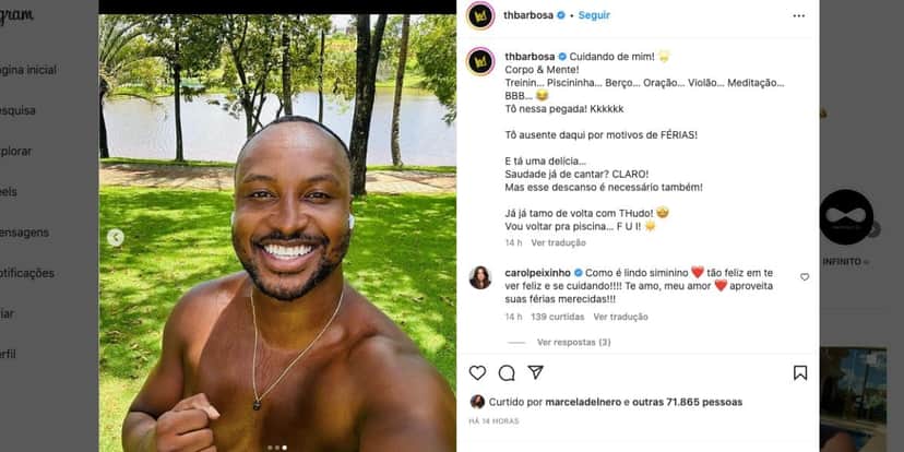 Thiaguinho está fora dos palcos devido as suas férias (Foto: Reprodução / Instagram) Thiaguinho está fora dos palcos devido as suas férias (Foto: Reprodução / Instagram)