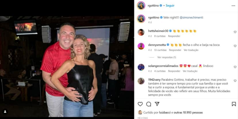 Reinaldo Gottino e a esposa, Simone Chimenti (Foto: Reprodução/Instagram) Reinaldo Gottino e a esposa, Simone Chimenti (Foto: Reprodução/Instagram)