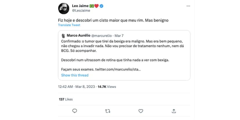 Leo Jaime descobre tumor benigno (Foto: Reprodução / Twitter)