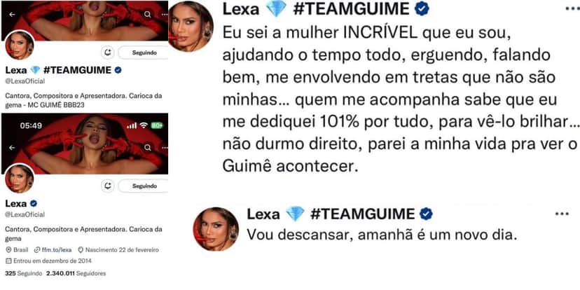 Lexa retirou a tag de sua biografia e fez um forte desabafo em suas redes sociais, após atitude de MC Guimê (Reprodução: Twitter) Lexa retirou a tag de sua biografia e fez um forte desabafo em suas redes sociais, após atitude de MC Guimê (Reprodução: Twitter)