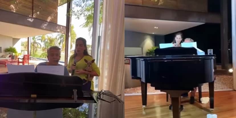 Piano de cauda na enorme sala de estar (Reprodução: Youtube) Piano de cauda na enorme sala de estar (Reprodução: Youtube)