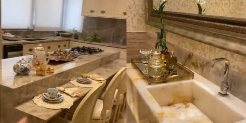 Área gourmet e banheiro luxuoso da irmã de Simaria (reprodução: Youtube) Área gourmet e banheiro luxuoso da irmã de Simaria (reprodução: Youtube)