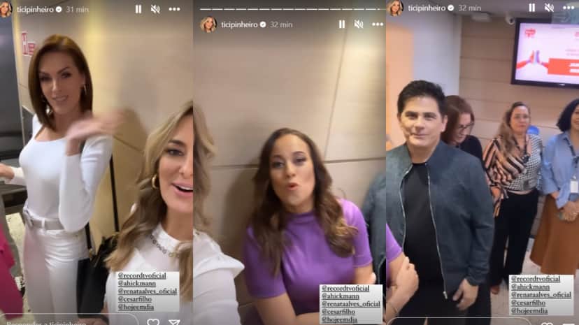Ticiane Pinheiro mostra bastidores do "Hoje em Dia" e faz brincadeira com os colegas (Foto Reprodução/Montagem/TV Foco)