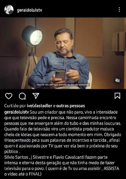 Publicação de Geraldo Luís (Foto: Reprodução/ Instagram) Publicação de Geraldo Luís (Foto: Reprodução/ Instagram)