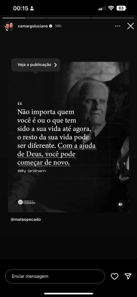 Mensagem de Luciano Camargo (Foto: Reprodução / Instagram) Mensagem de Luciano Camargo (Foto: Reprodução / Instagram)