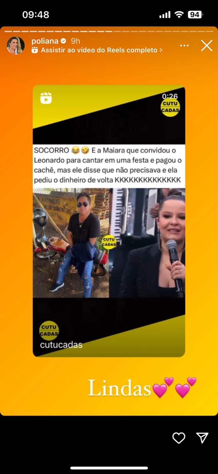 Poliana Rocha expõe Maiara e Leonardo (Foto: Reprodução / Instagram) Poliana Rocha expõe Maiara e Leonardo (Foto: Reprodução / Instagram)