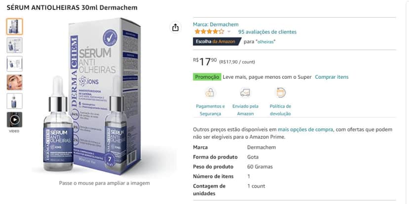 Creme para olheiras com preço acessível na Amazon.com (Reprodução - Amazon) Creme para olheiras com preço acessível na Amazon.com (Reprodução - Amazon)