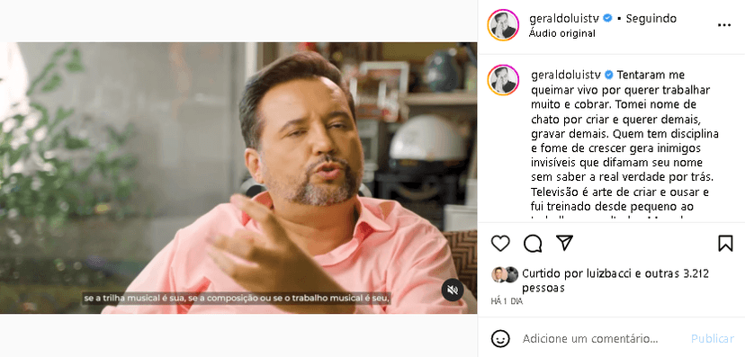 Geraldo Luís fez desabafo sincero (Foto: Reprodução/ Instagram) Geraldo Luís fez desabafo sincero (Foto: Reprodução/ Instagram)
