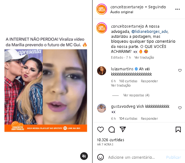Marília Mendonça surgiu cantando a música Infiel e dedicando para MC Gui (Foto: Reprodução/ Instagram) Marília Mendonça surgiu cantando a música Infiel e dedicando para MC Gui (Foto: Reprodução/ Instagram)