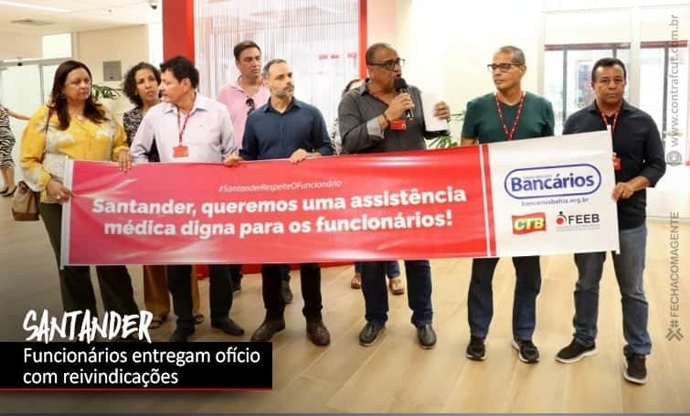 Funcionários do Santander da Bahia e Sergipe protestam (Reprodução: Internet) Funcionários do Santander da Bahia e Sergipe protestam (Reprodução: Internet)