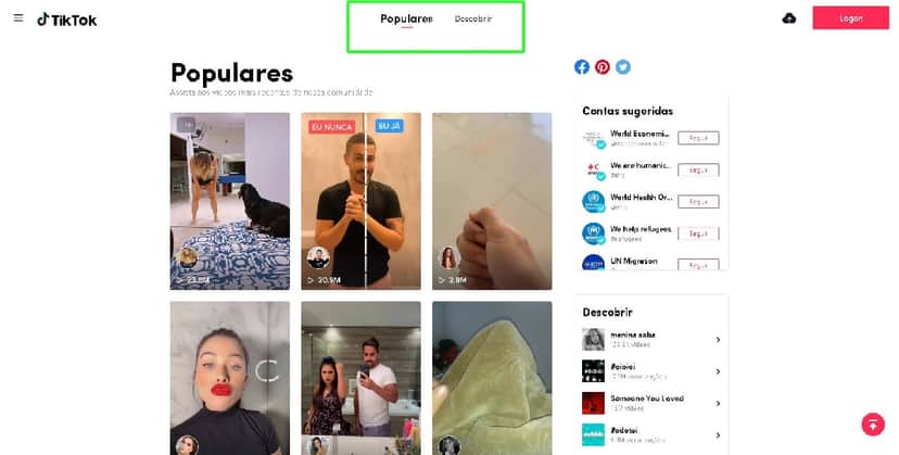 Plataforma do TikTok no computador (Foto: Reprodução/ Internet) Plataforma do TikTok no computador (Foto: Reprodução/ Internet)