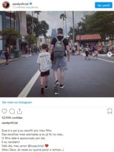Em homenagem ao Dia dos Pais, Sandy mostra o filho enorme em foto rara ao lado de Lucas Lima (Foto: Reprodução / Instagram) Em homenagem ao Dia dos Pais, Sandy mostra o filho enorme em foto rara ao lado de Lucas Lima (Foto: Reprodução / Instagram)