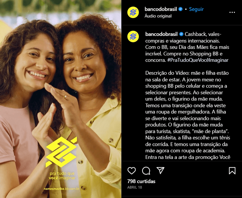 Banco do Brasil lança campanha pro dia das mães (Foto Reprodução/Instagram) Banco do Brasil lança campanha pro dia das mães (Foto Reprodução/Instagram)