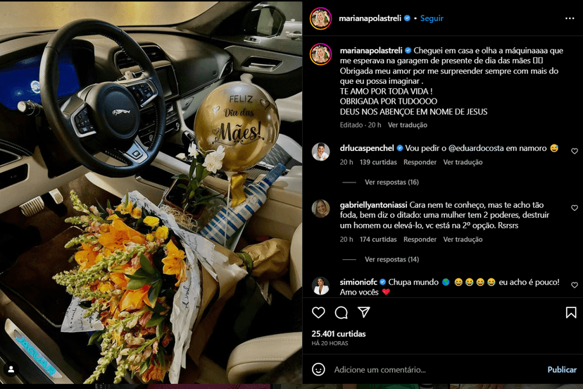 Mariana Polastrelli agradece o marido pelas redes sociais (Foto Reprodução/Instagram) Mariana Polastrelli agradece o marido pelas redes sociais (Foto Reprodução/Instagram)