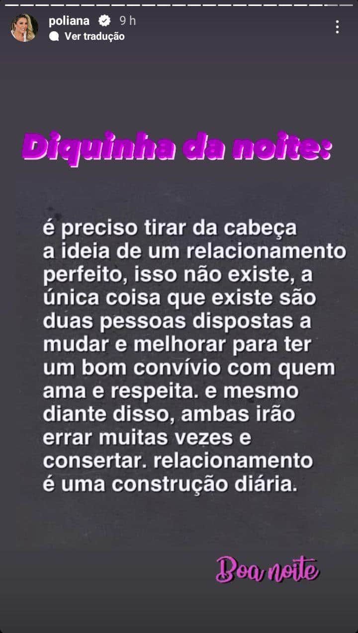 Poliana Rocha falou de relacionamentos (Foto: Reprodução/ Instagram) Poliana Rocha falou de relacionamentos (Foto: Reprodução/ Instagram)