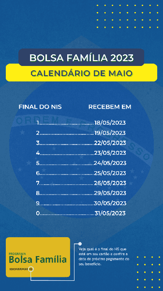 Calendário de pagamentos do Bolsa Família do mês de maio de 2023 (Foto: Reprodução/ Internet) Calendário de pagamentos do Bolsa Família do mês de maio de 2023 (Foto: Reprodução/ Internet)