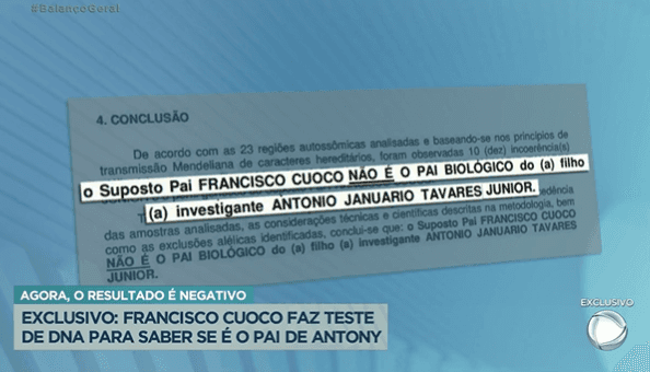 Resultado do exame de DNA (Foto Reprodução/Twitter) Resultado do exame de DNA (Foto Reprodução/Twitter)
