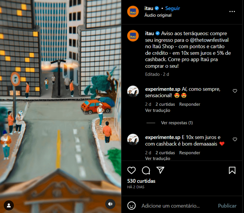 Anúncio das vantagens em comprar os ingressos do "The Town Festival" pelo marketplace do banco (Foto Reprodução/Instagram) Anúncio das vantagens em comprar os ingressos do "The Town Festival" pelo marketplace do banco (Foto Reprodução/Instagram)