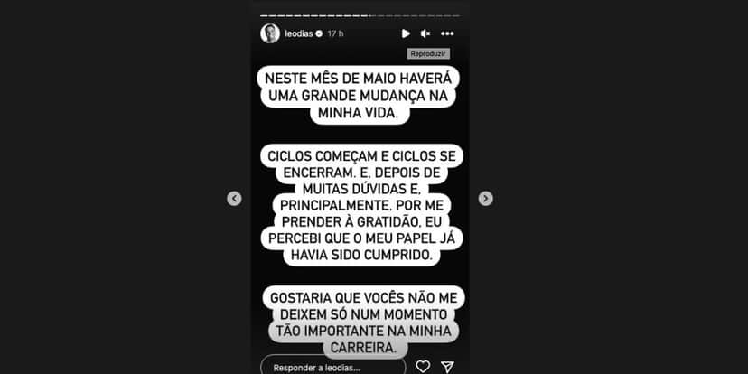 Comunicado de Léo Dias (Foto: Reprodução / Instagram) Comunicado de Léo Dias (Foto: Reprodução / Instagram)