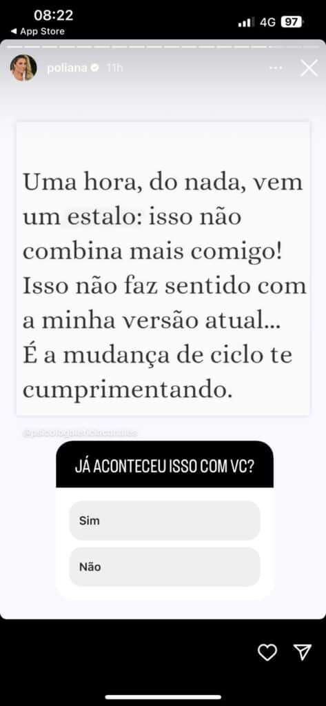 Poliana Rocha reflete sobre fim de ciclo (Foto: Reprodução / Instagram) 