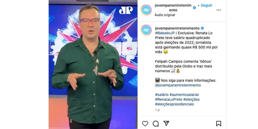 Felipeh Campos fala sobre aumento. de salário na Globo (Foto: Reprodução / Instagram) Felipeh Campos fala sobre aumento. de salário na Globo (Foto: Reprodução / Instagram)